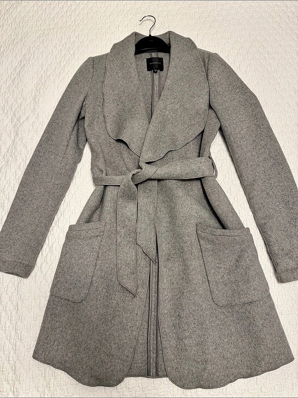 Dynamite Belted Wool Wrap Coat Gray Extra Small